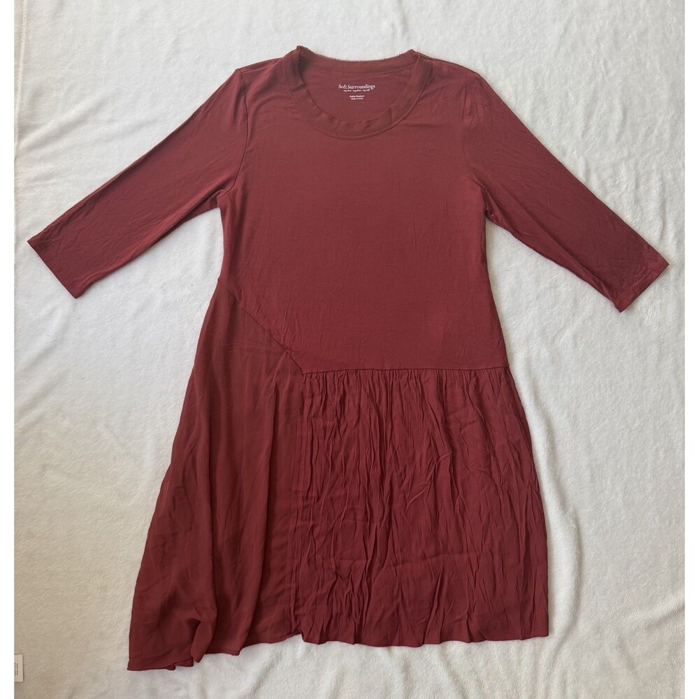 Soft Surroundings Mixed Media Tunic Top Medium Rust Asymmetrical Crinkle Gauze
